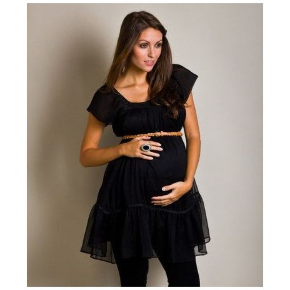 MOM2MOM Black Chiffon Tunic Maternity Dress [F3] - Picture 2 of 6